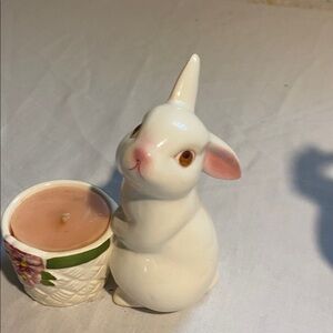 Vintage hand painted bunny  ceramic candle holder. Avon